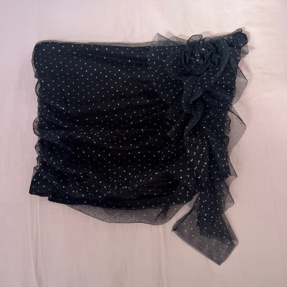 Kimchi Blue Black Glitter Polka Dot Tube Top